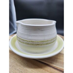 VTG Franciscan Hacienda Earthenware Green Gravy Sauce Boat w/Attached Underplate